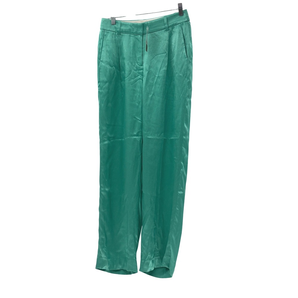 J. Crew Satin Pants Women Size 2 Green Flowy Straight Wide‎ Leg St Patrick's New